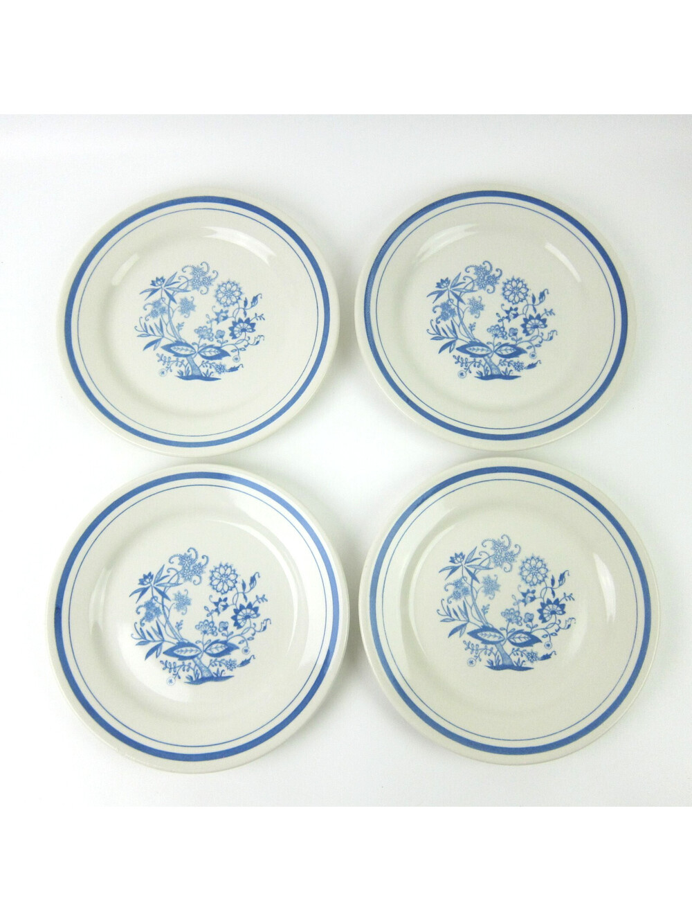 Vintage Oxford Blue Onion Salad Plates 7.25" Stoneware Made in Brazil Lot of 4